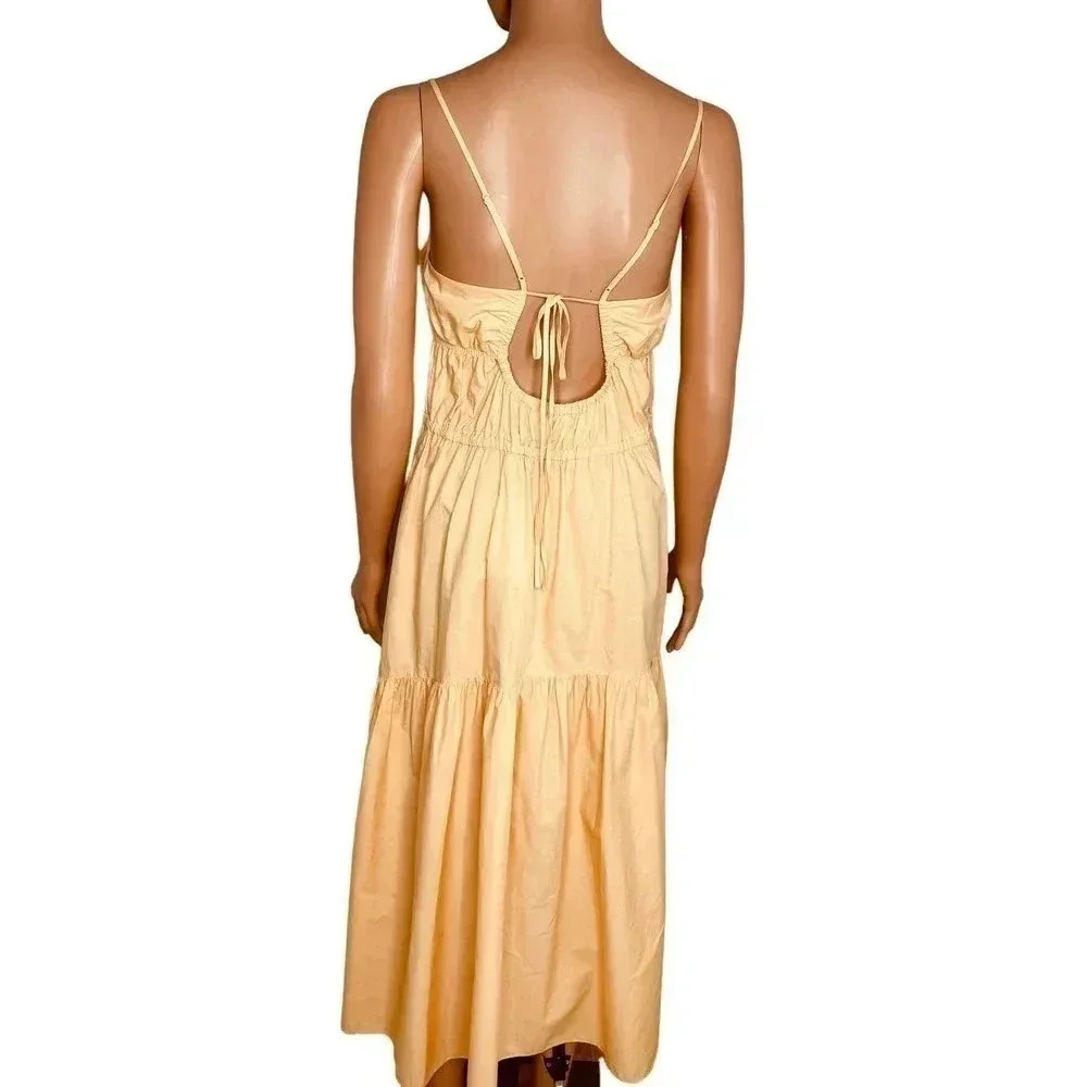 Vince Ruched Tie Back Cami Dress size M NWT Peach Cotton/Hemp blend - Picture 5 of 12